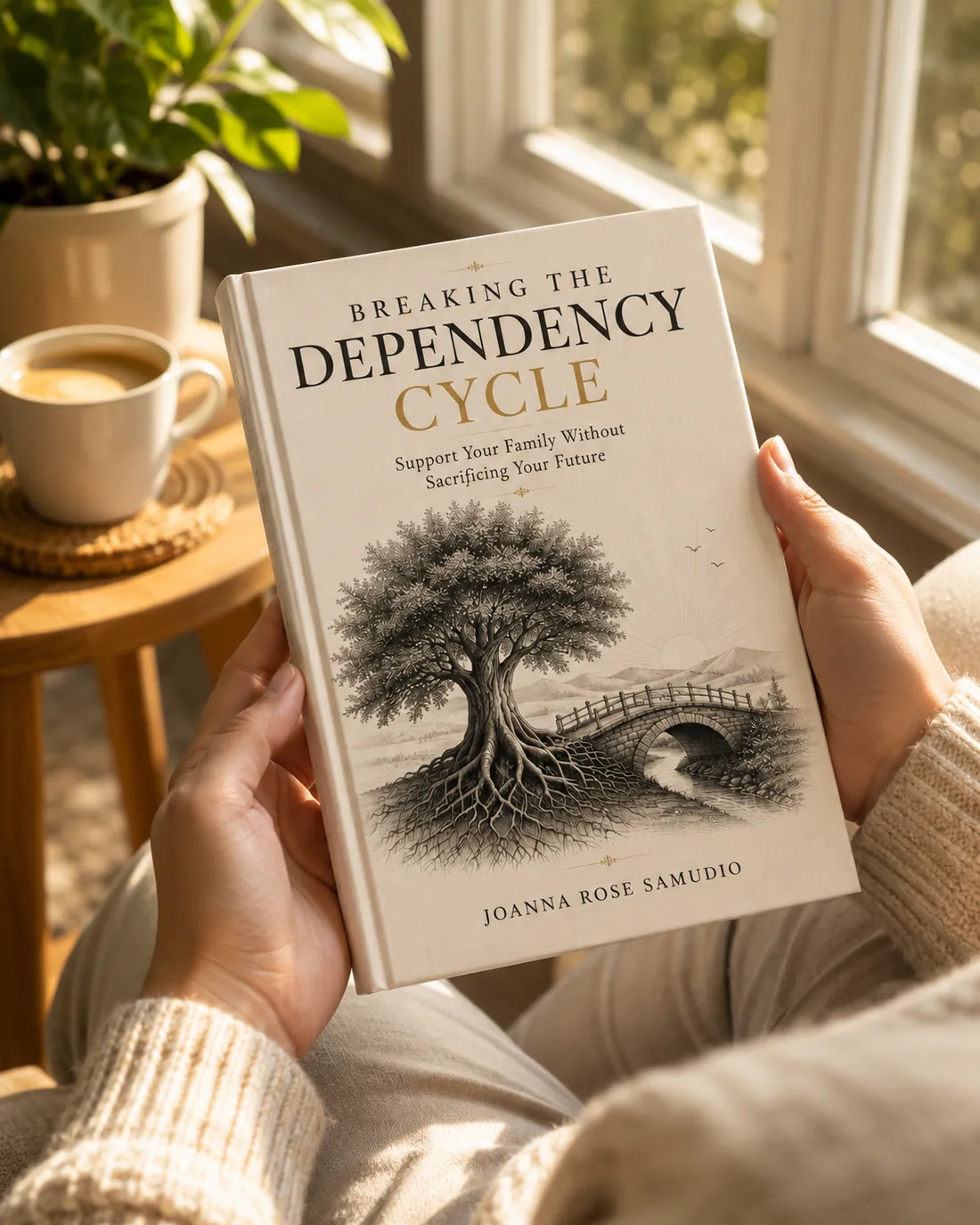 Hands holding the book Breaking the Dependency Cycle by Joanna Rose Samudio