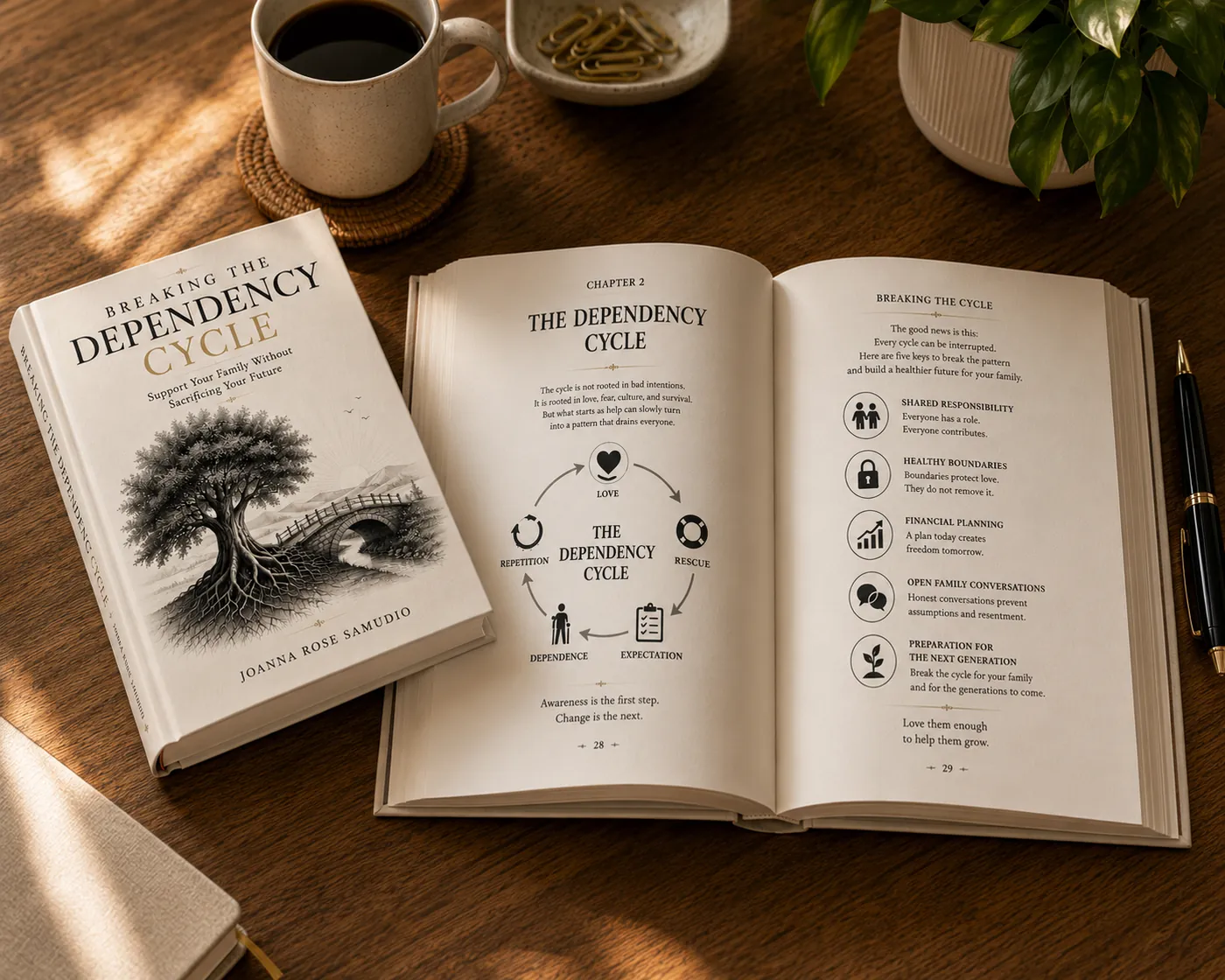 An illustrated spread showing the Dependency Cycle framework from Chapter 2